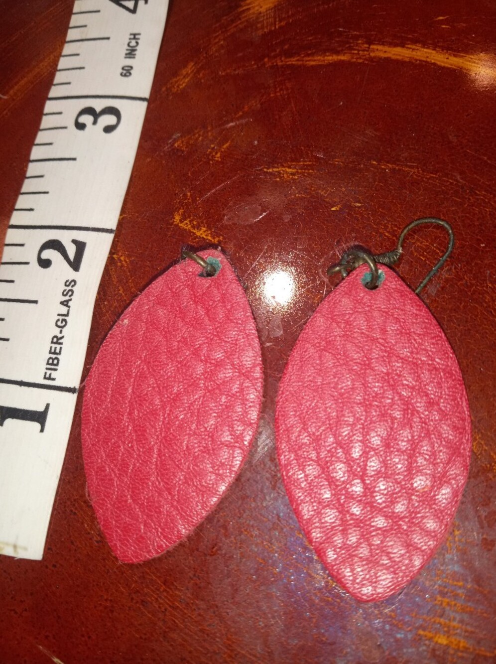 Deep Orange/Rust Colored Leather Teardrop Earrings